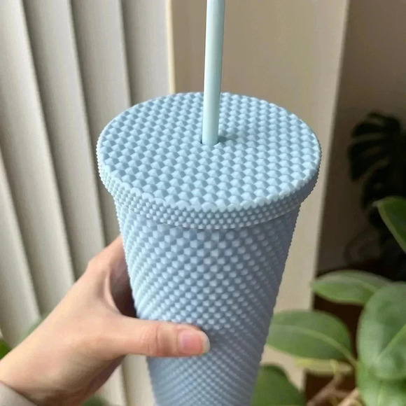 West & Fifth Matte Studded Tumbler Lid & Straw, Textured Cold Cup, Blue, 24oz - Picture 10 of 11